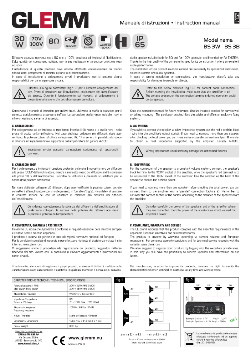 Page 1 de la notice Manuel utilisateur Glemm BS 3W