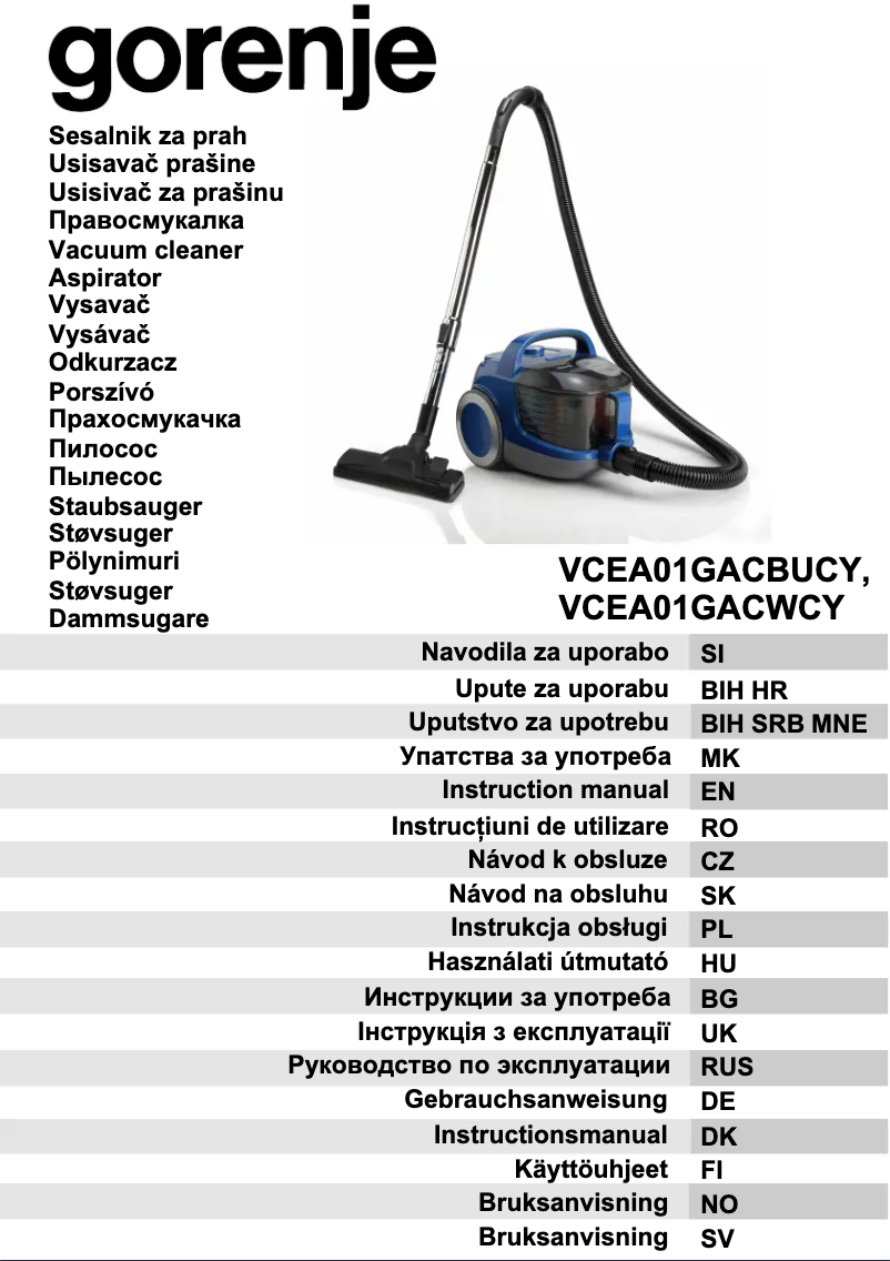 Page 1 de la notice Manuel utilisateur Gorenje VCEA01GACBUCY