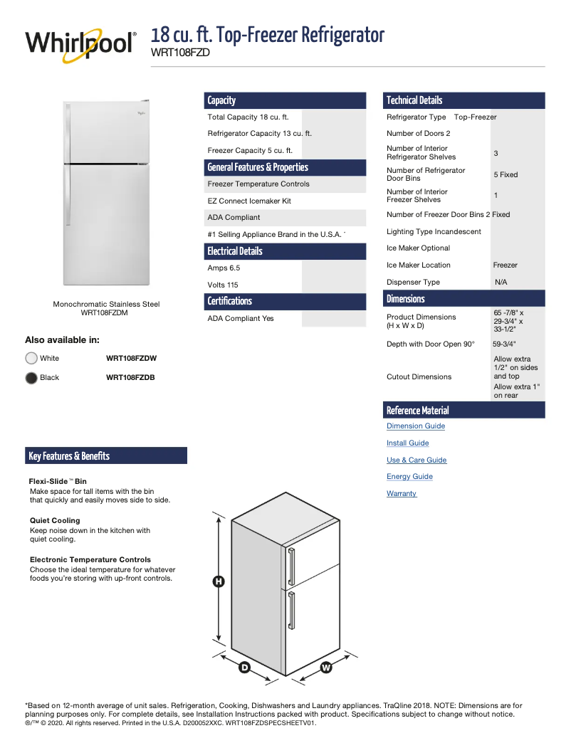 Page 1 of the manual Technical Sheet Whirlpool WRT108FZDM