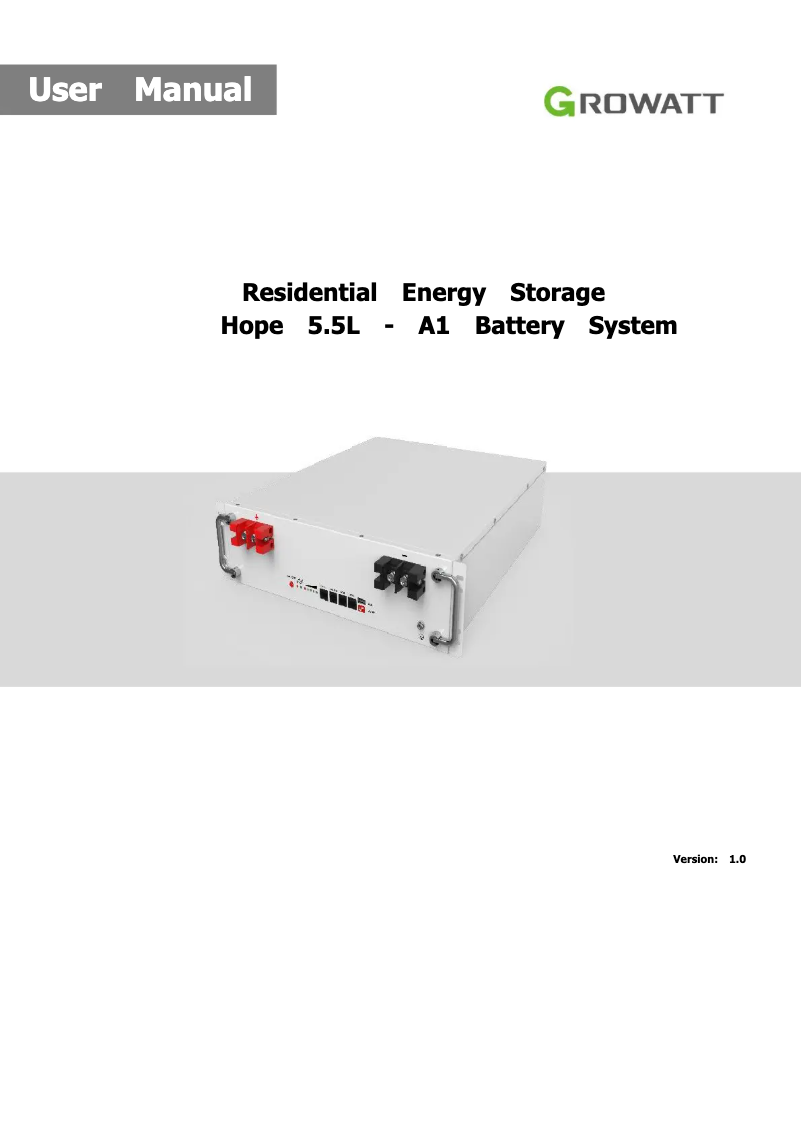 Page 1 de la notice Manuel utilisateur Growatt HOPE 5.5L-A1