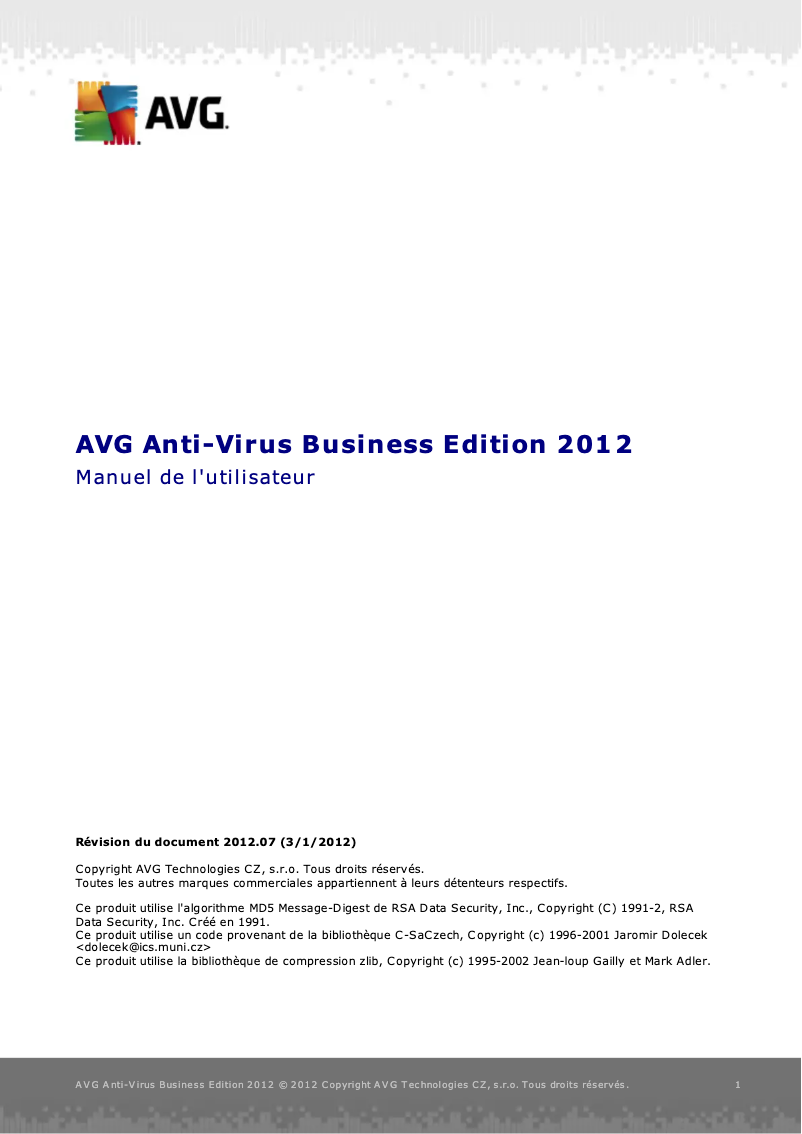 Page 1 de la notice Manuel utilisateur AVG Anti-Virus Business Edition 2012