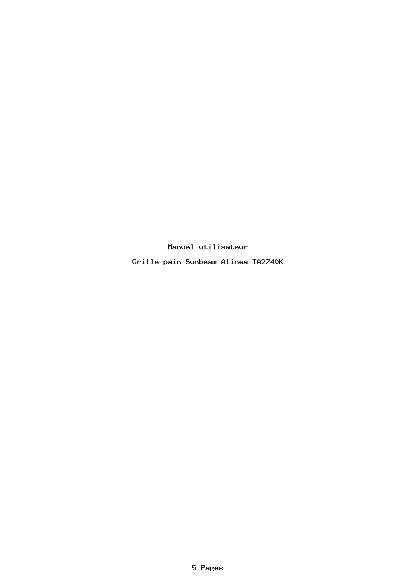 Page 1 de la notice Manuel utilisateur Sunbeam Alinea TA2740K