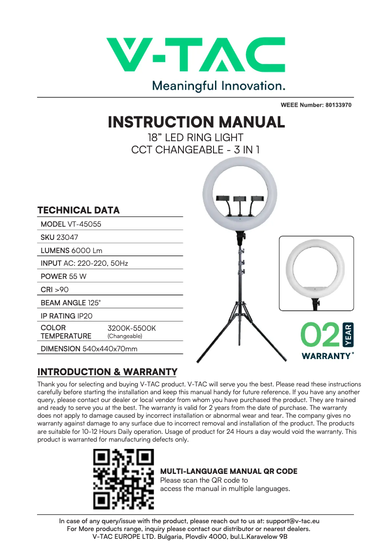 Página 1 del manual Manual de usuario V-TAC VT-45055