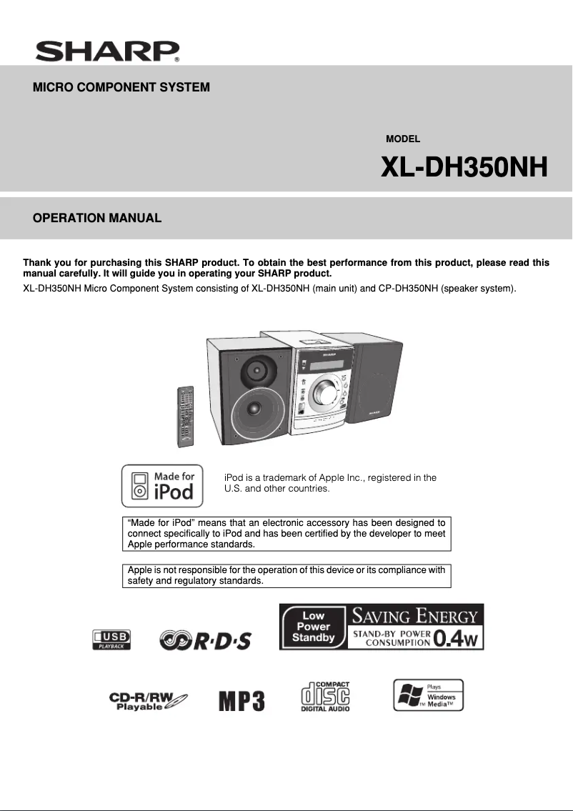 Page n°1 - Manuel utilisateur Sharp XLDH350NH