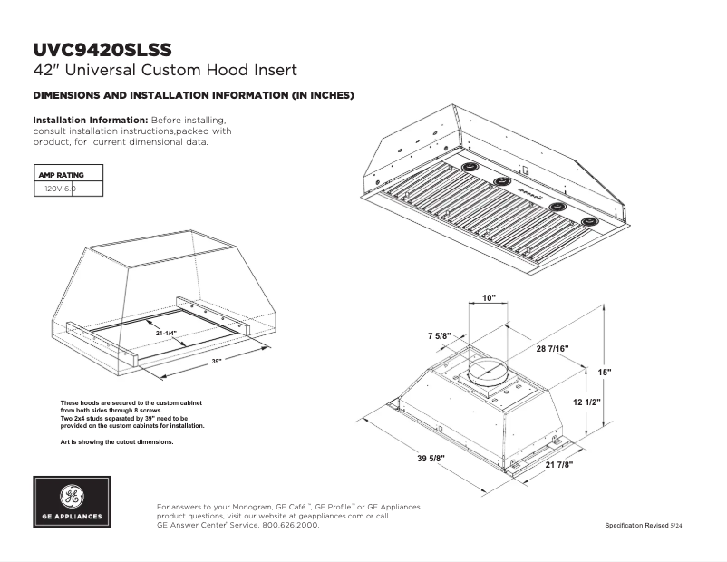 Page 1 de la notice Fiche technique Monogram UVC9420SLSS