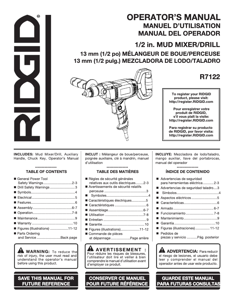 Page 1 de la notice Manuel utilisateur Ridgid R7122