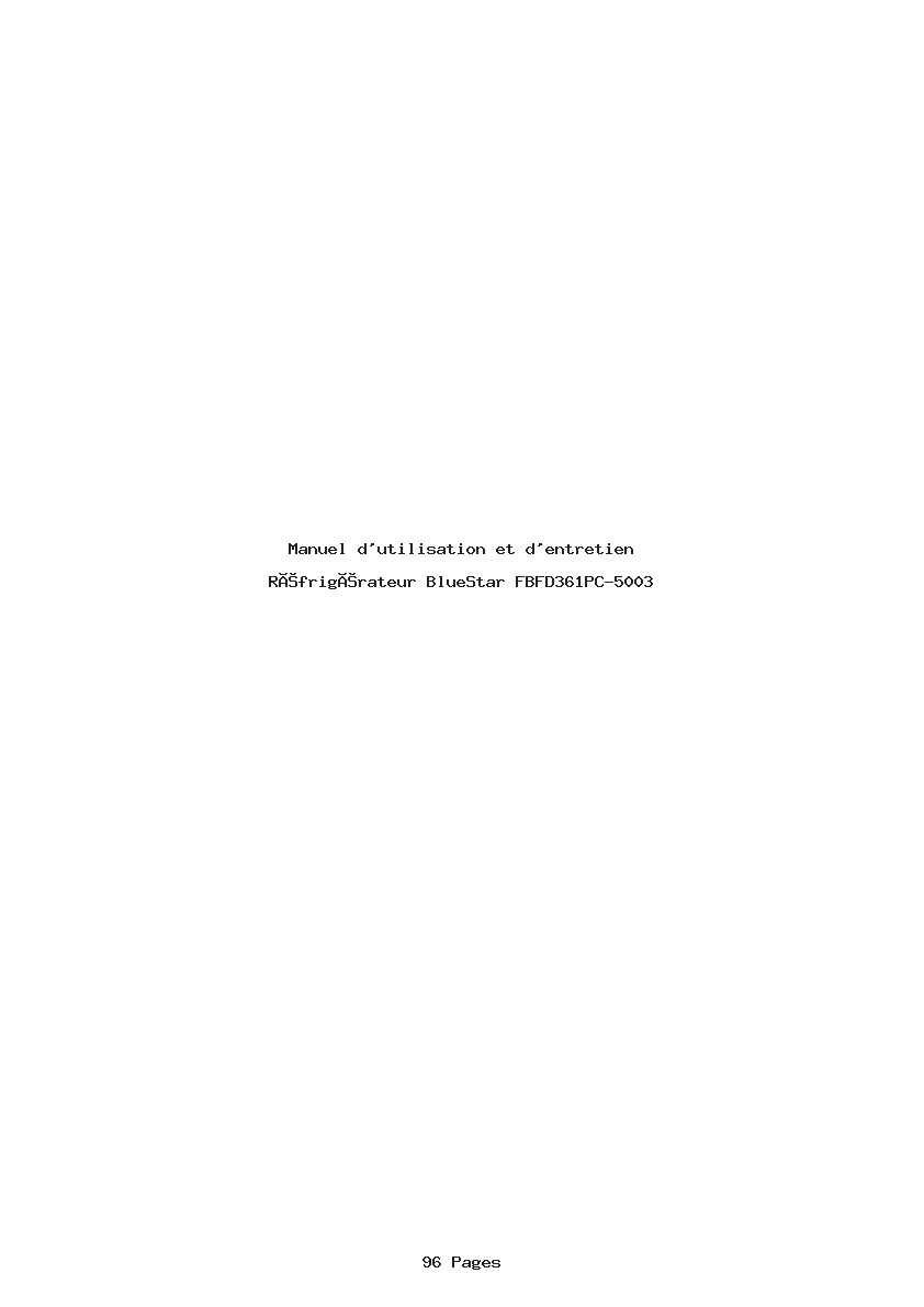 Page 1 de la notice Manuel d'utilisation et d'entretien BlueStar FBFD361PC-5003