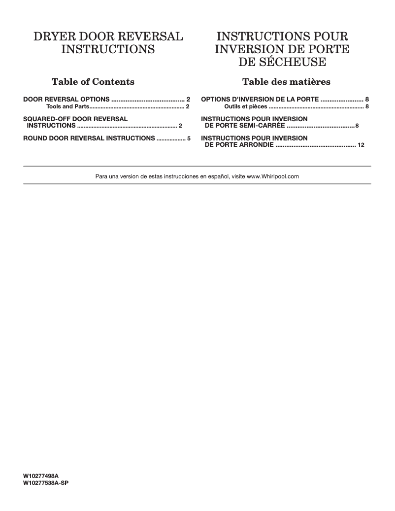 Page 1 de la notice Manuel utilisateur Maytag W10277499