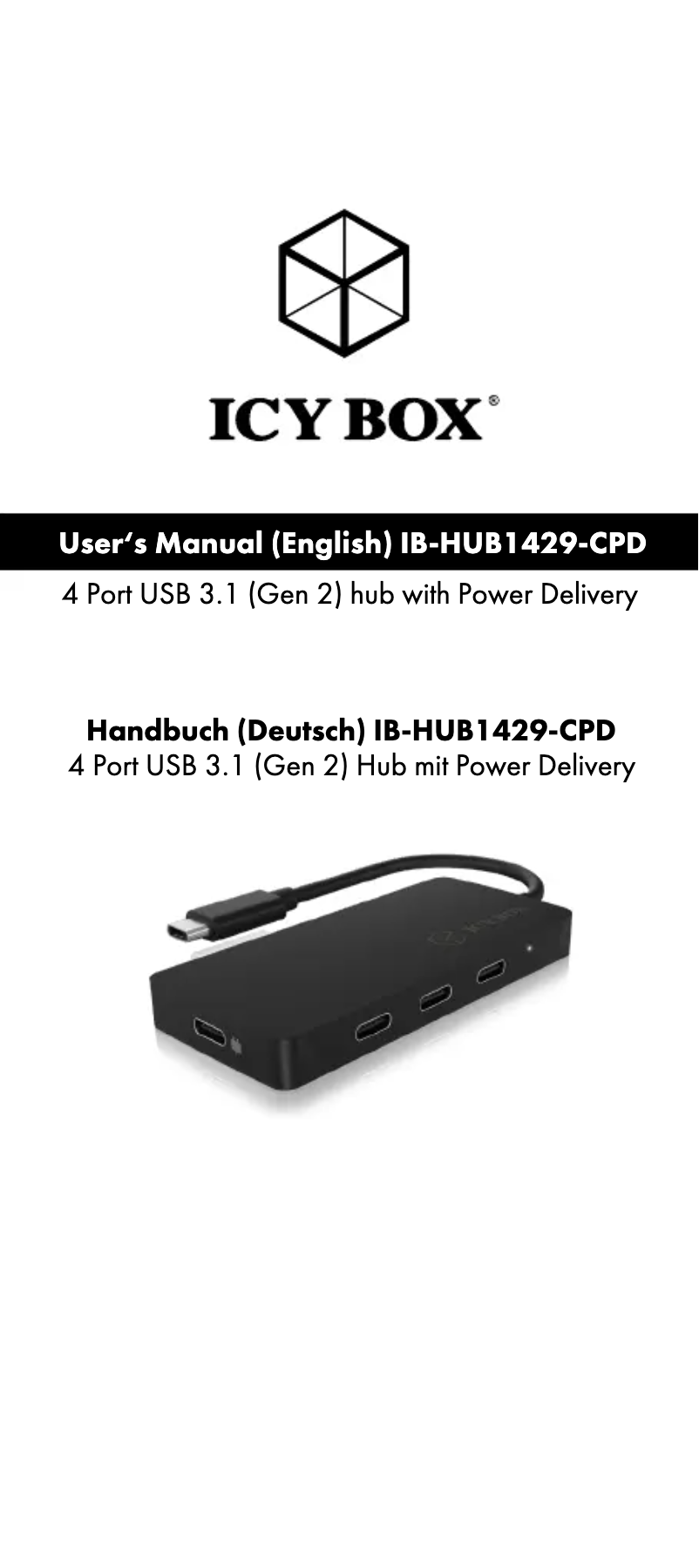 Page 1 de la notice Mode d'emploi Icy Box IB-HUB1429-CPD