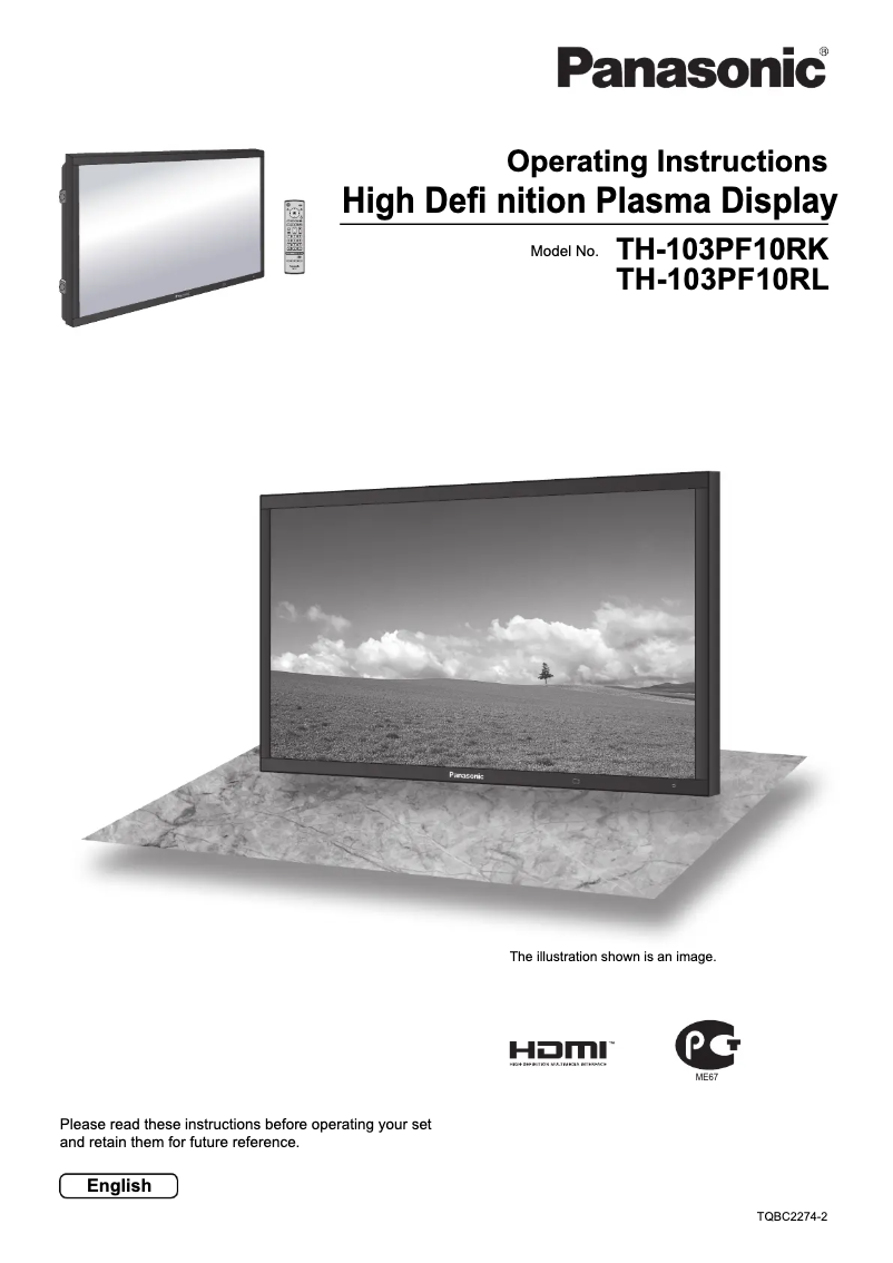 Page 1 de la notice Manuel utilisateur Panasonic Viera TH-103PF10RL