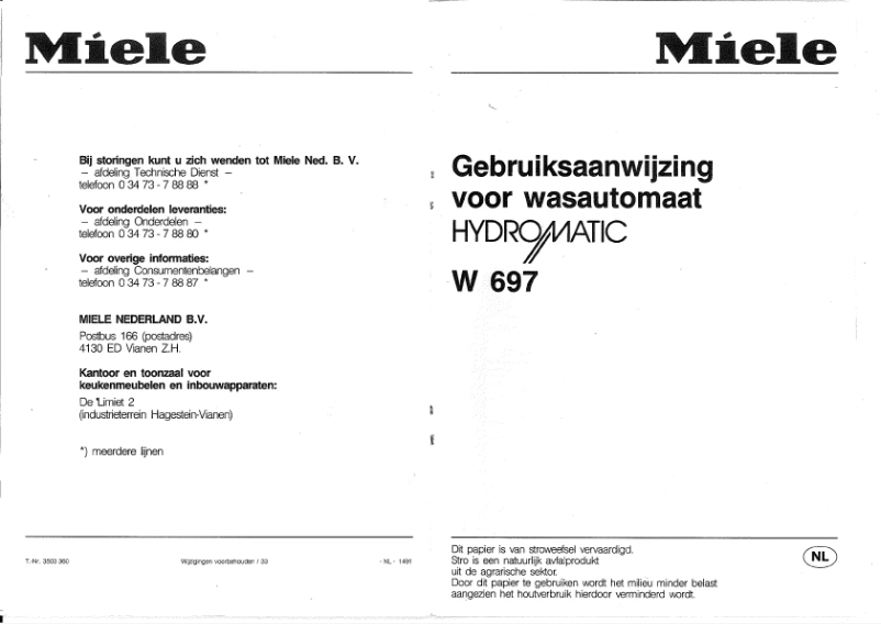 Page 1 de la notice Manuel utilisateur Miele Hydromatic W 697