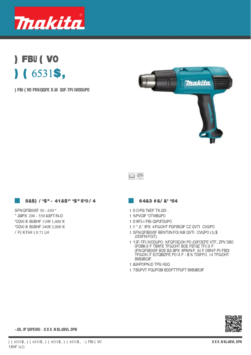 Página 1 del manual Ficha técnica Makita HG6531CK