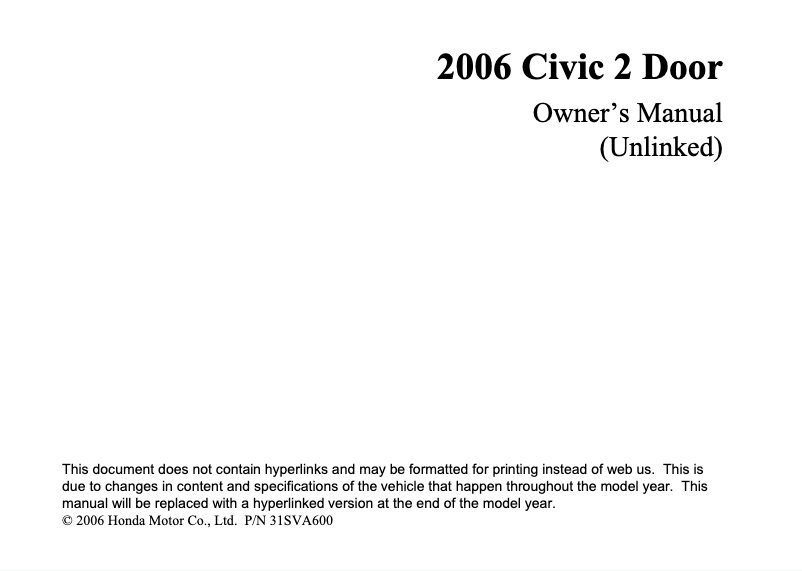 Page 1 de la notice Manuel utilisateur Honda Civic Sedan (2006)