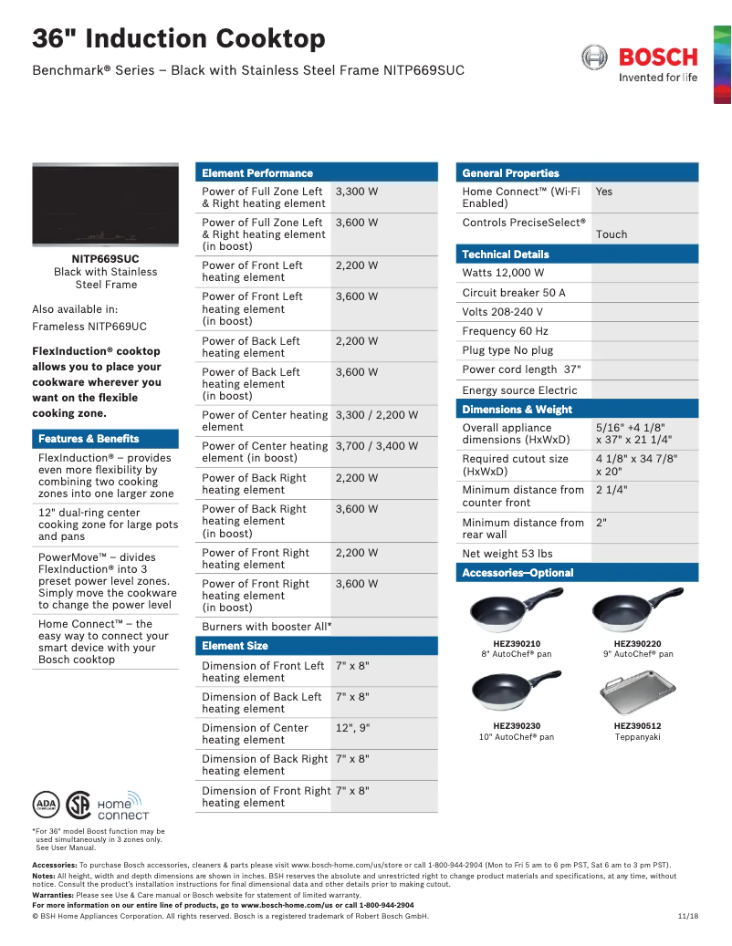 Page 1 de la notice Fiche technique Bosch NITP669SUC