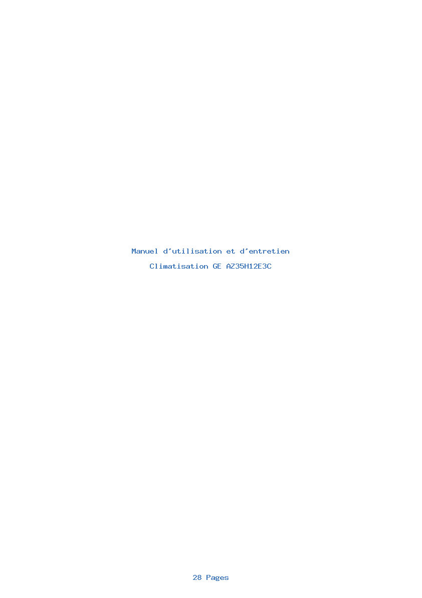 Page 1 de la notice Manuel d'utilisation et d'entretien GE AZ35H12E3C