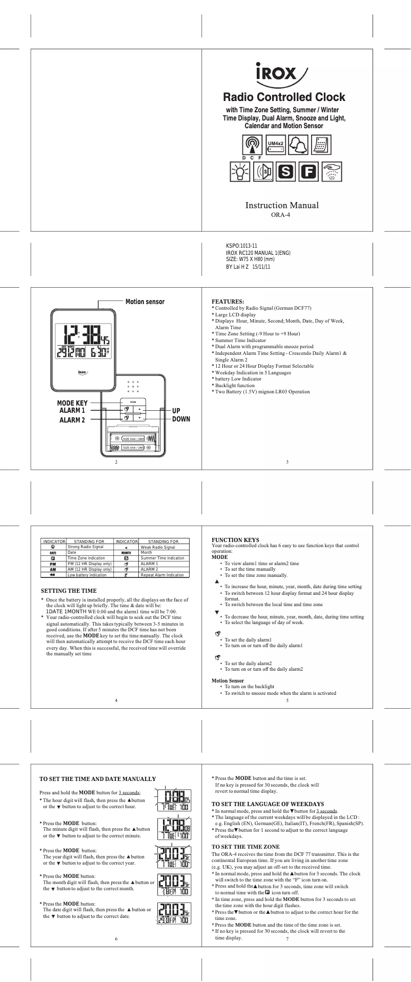 Page 1 de la notice Manuel utilisateur Irox ORA-4