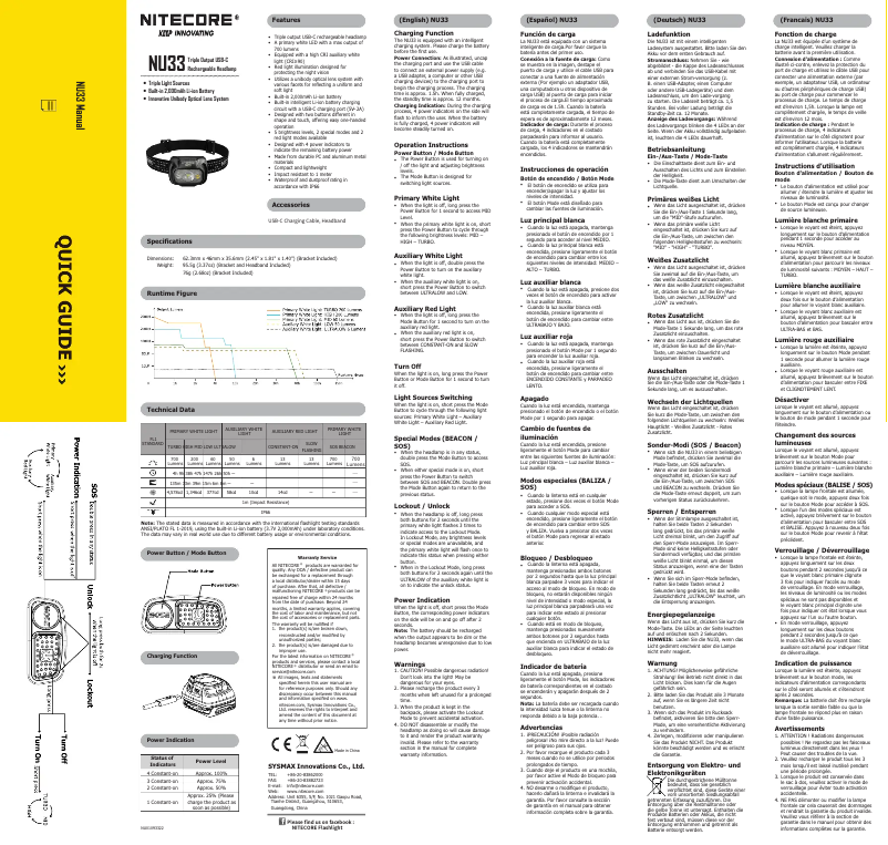 Page 1 de la notice Manuel utilisateur Nitecore NU33