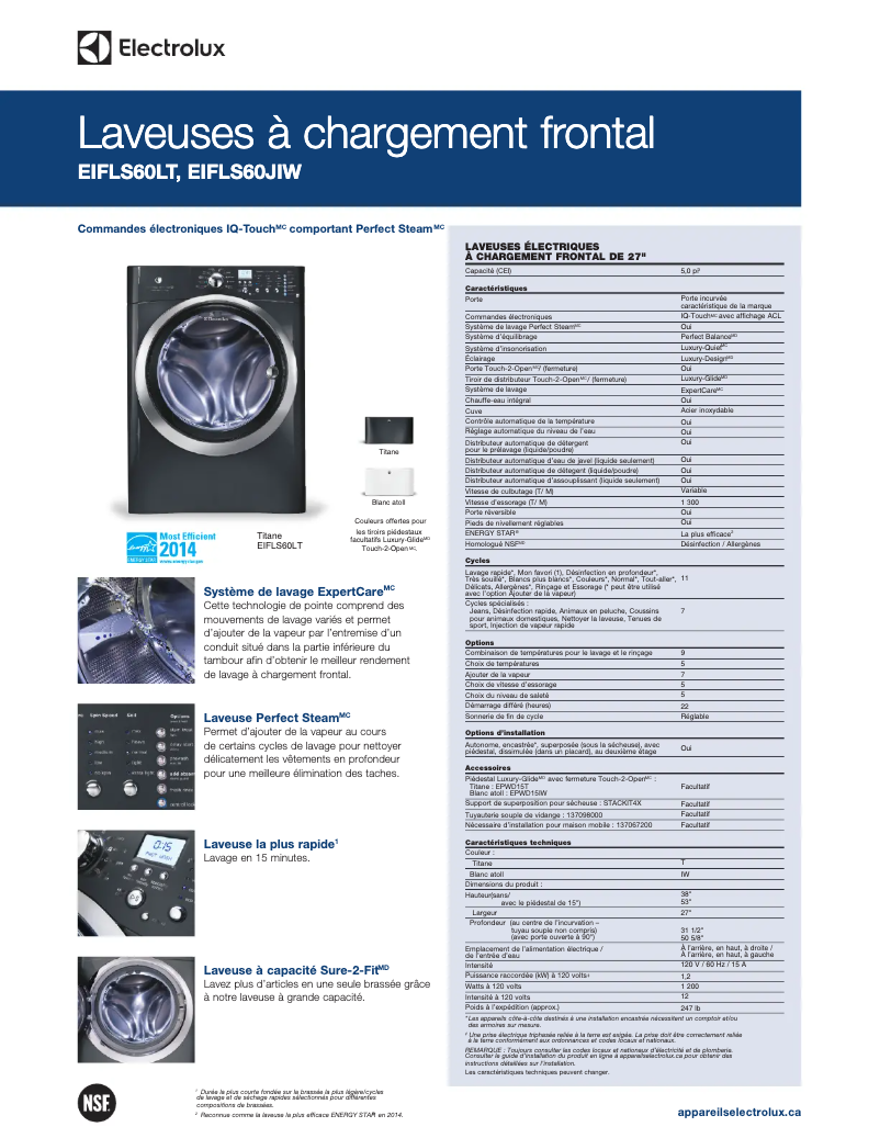 Página 1 del manual Ficha técnica Electrolux EIFLS60LT