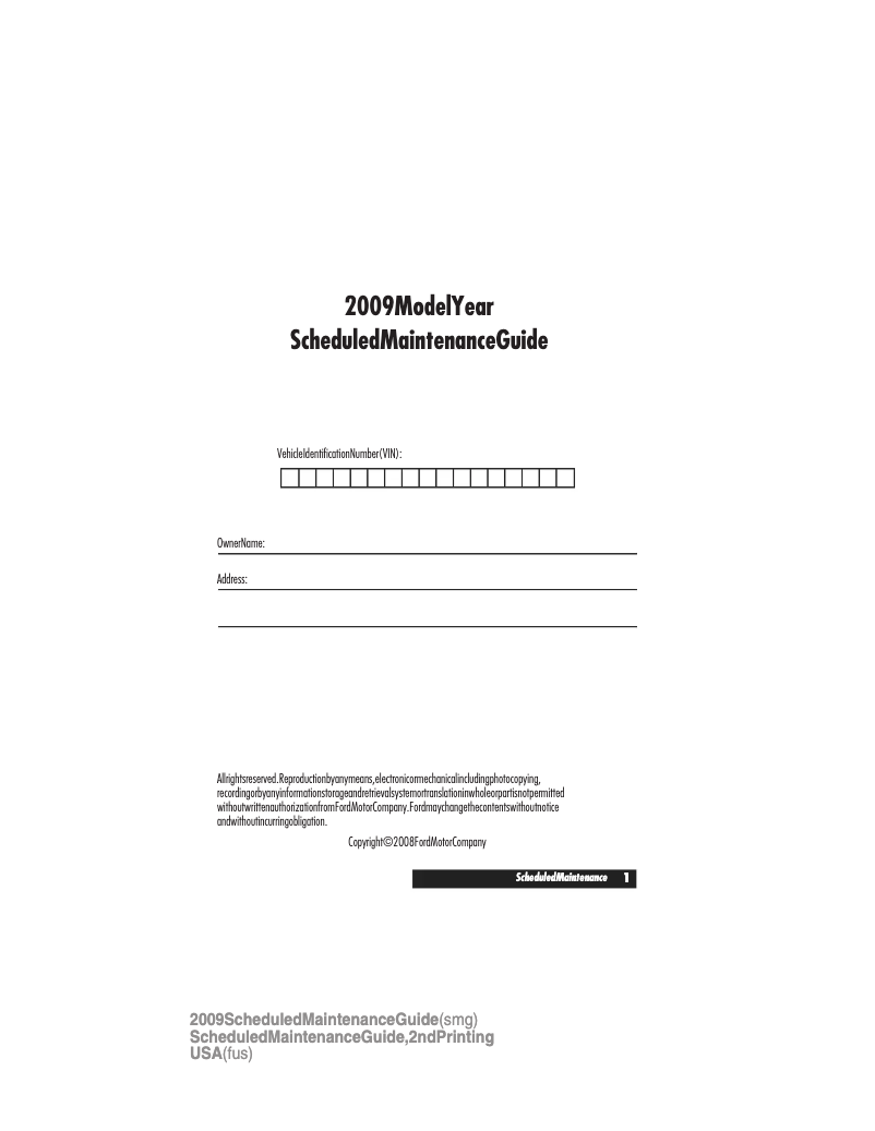 Page 1 de la notice Manuel d'utilisation et d'entretien Ford Crown Victoria (2009)