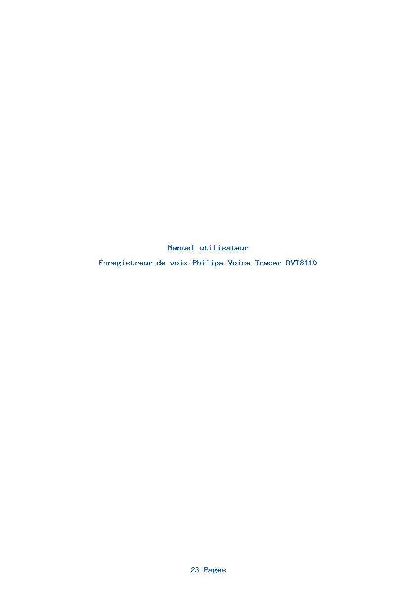 Page 1 de la notice Manuel utilisateur Philips Voice Tracer DVT8110