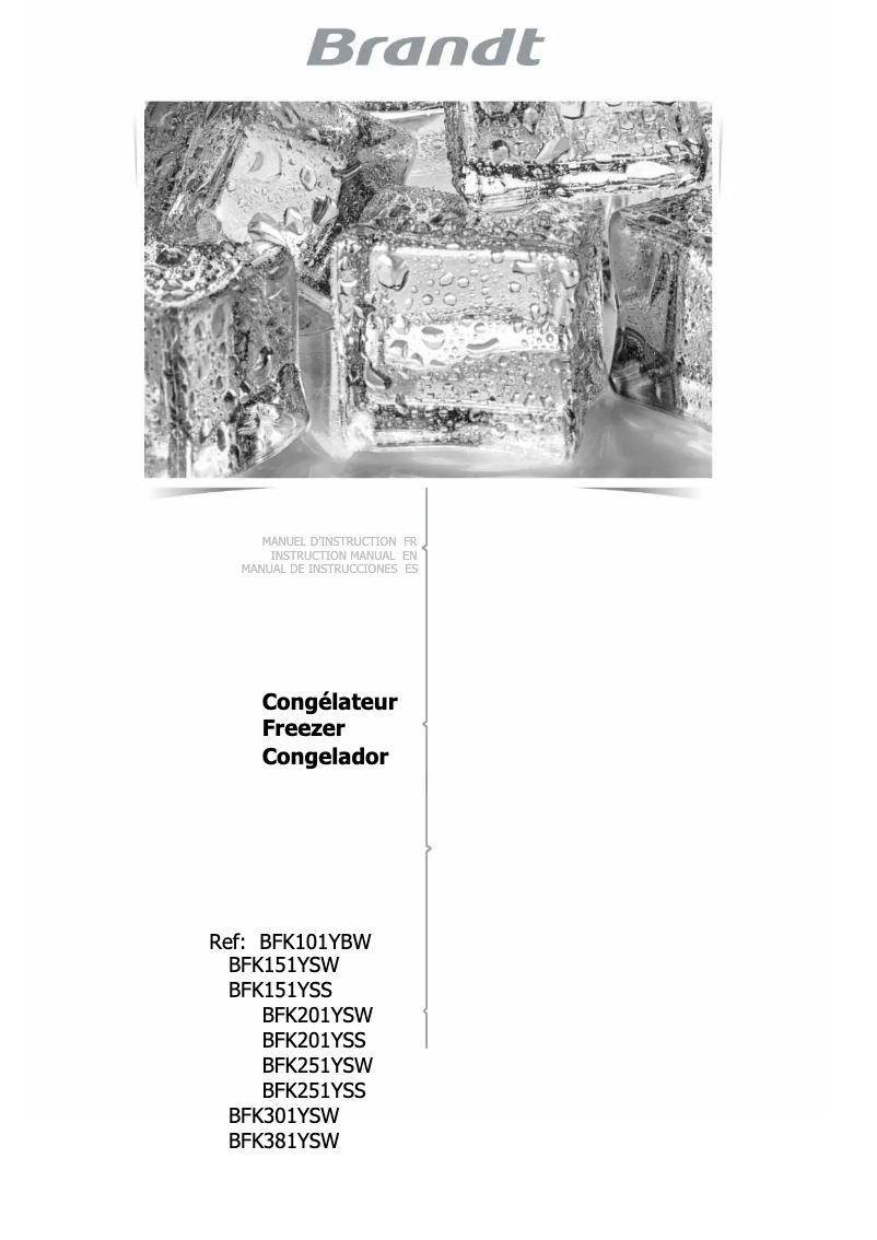 Page 1 de la notice Manuel utilisateur Brandt BFK101YBW