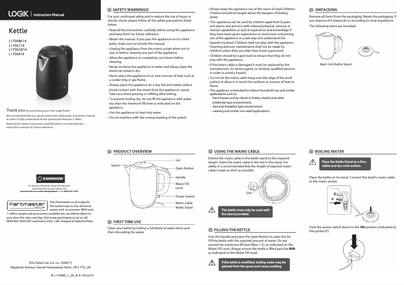 Page 1 de la notice Manuel utilisateur Logik L17SKGR14