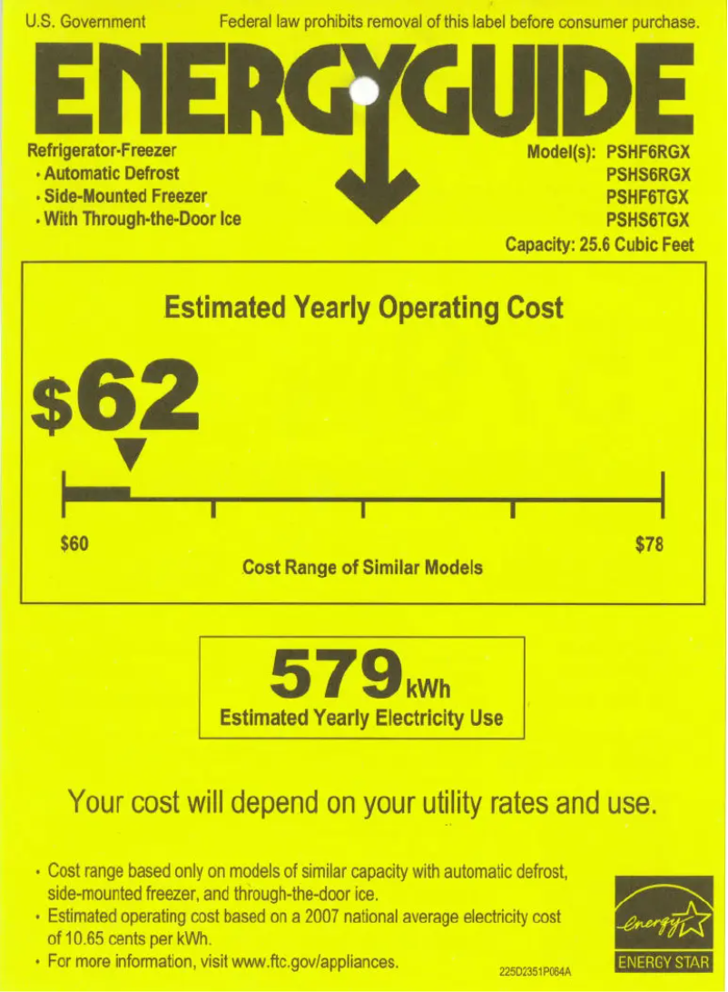 Página 1 del manual Etiqueta energética GE Profile PSHF6RGXWW