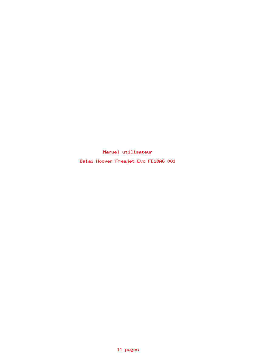 Page 1 de la notice Manuel utilisateur Hoover Freejet Evo FE18AG 001