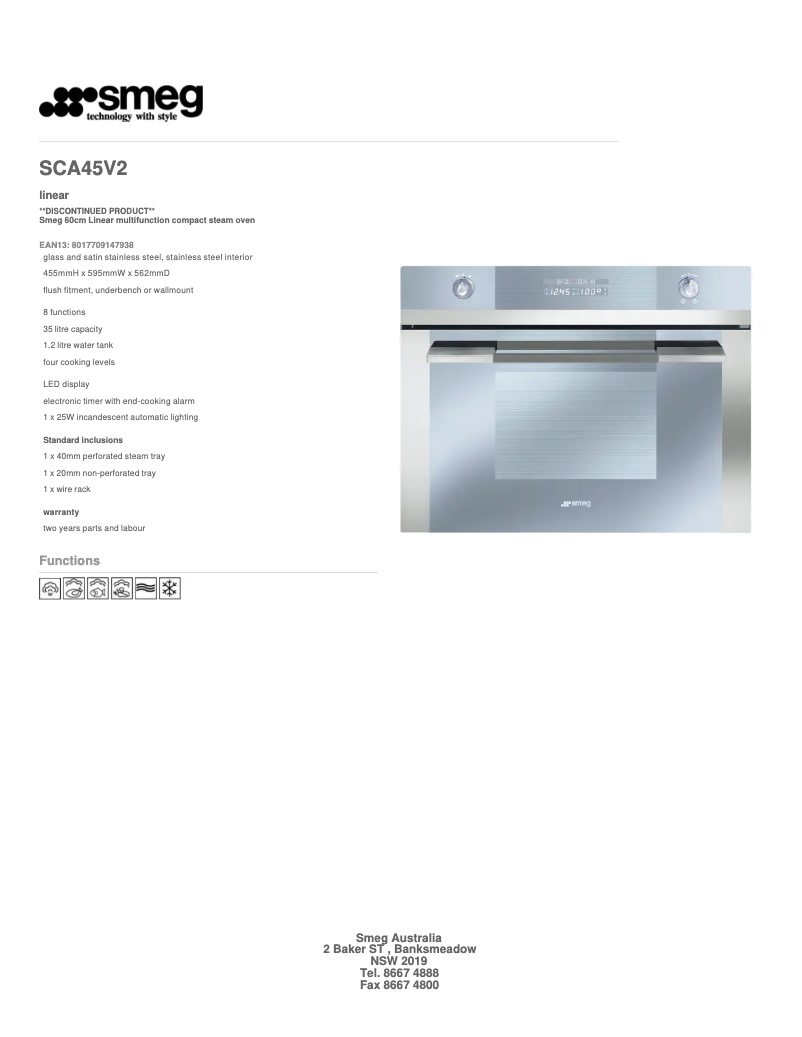 Página 1 del manual Ficha técnica Smeg SCA45V2