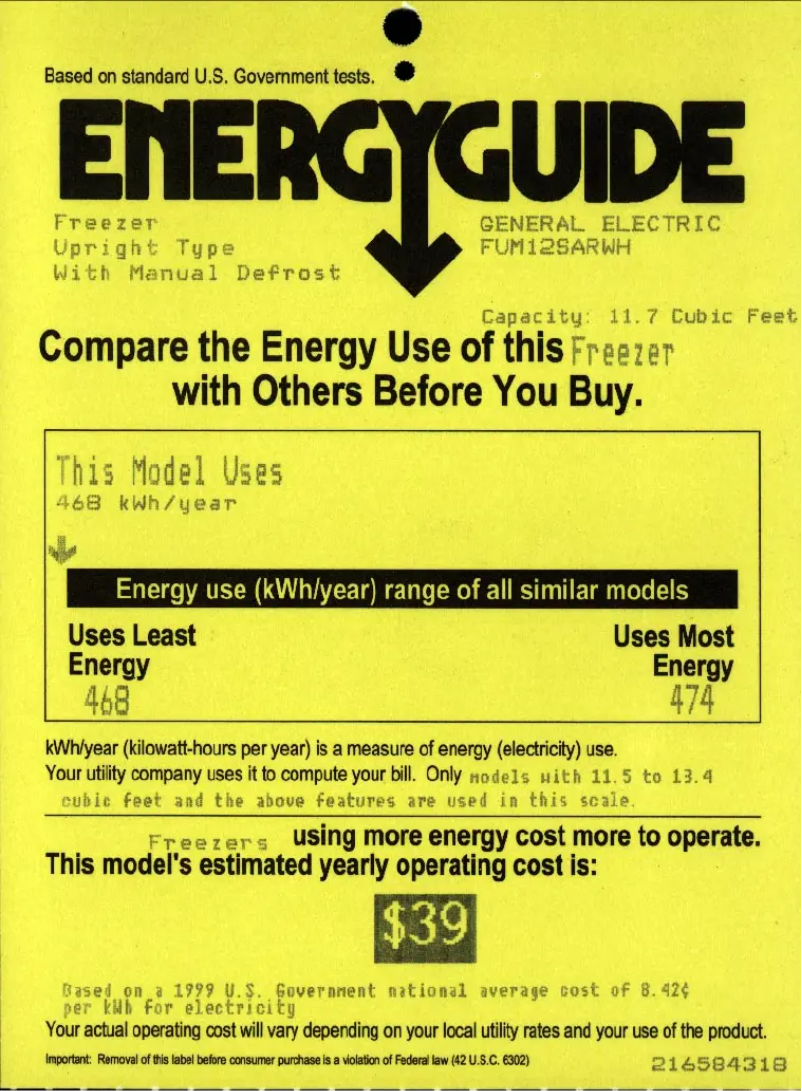 Página 1 del manual Etiqueta energética GE FUM12SARWH