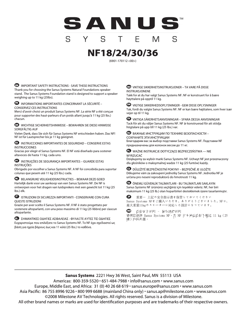 Page 1 de la notice Manuel utilisateur Sanus NF30