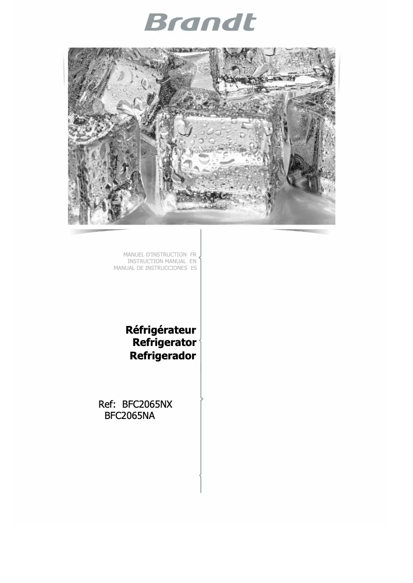 Page 1 de la notice Manuel utilisateur Brandt BFC2065NX