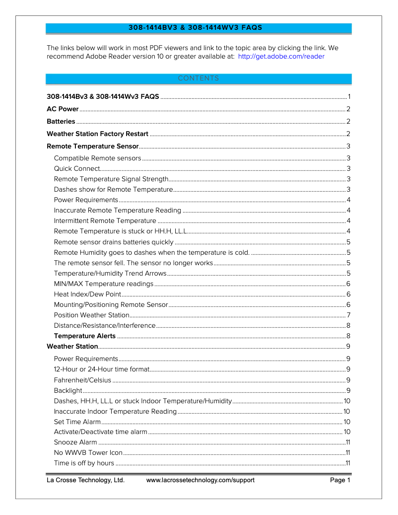 Page 1 de la notice FAQ La Crosse Technology 308-1414Bv3