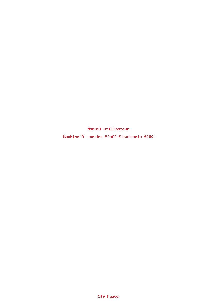 Page 1 de la notice Manuel utilisateur Pfaff Electronic 6250