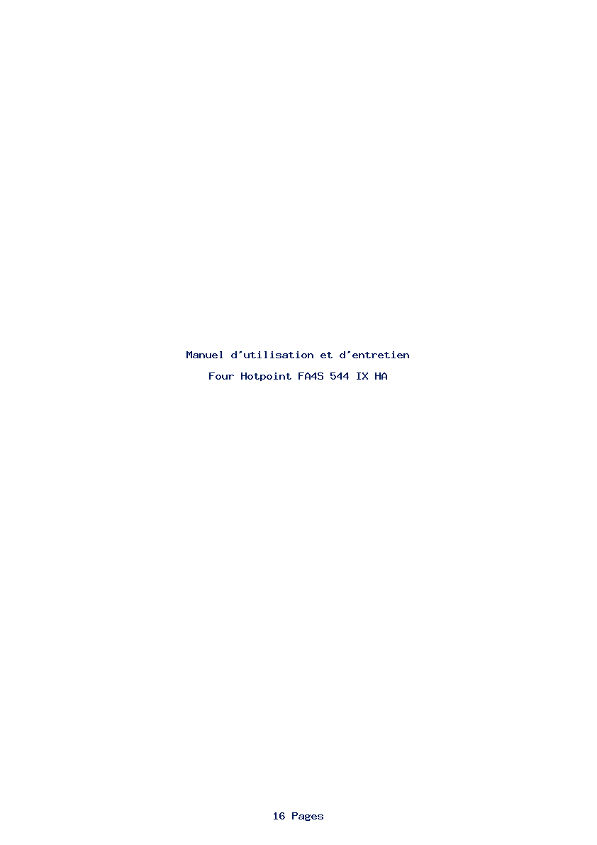 Page 1 de la notice Manuel d'utilisation et d'entretien Hotpoint FA4S 544 IX HA