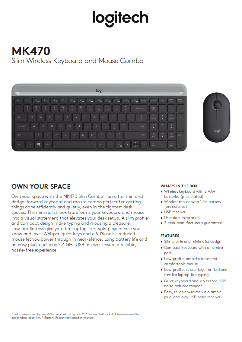 Page 1 de la notice Manuel utilisateur Logitech MK470