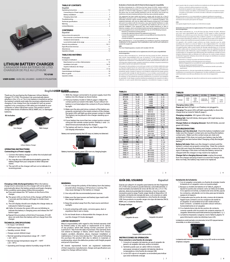 Page 1 de la notice Manuel utilisateur Mizco TC-U100