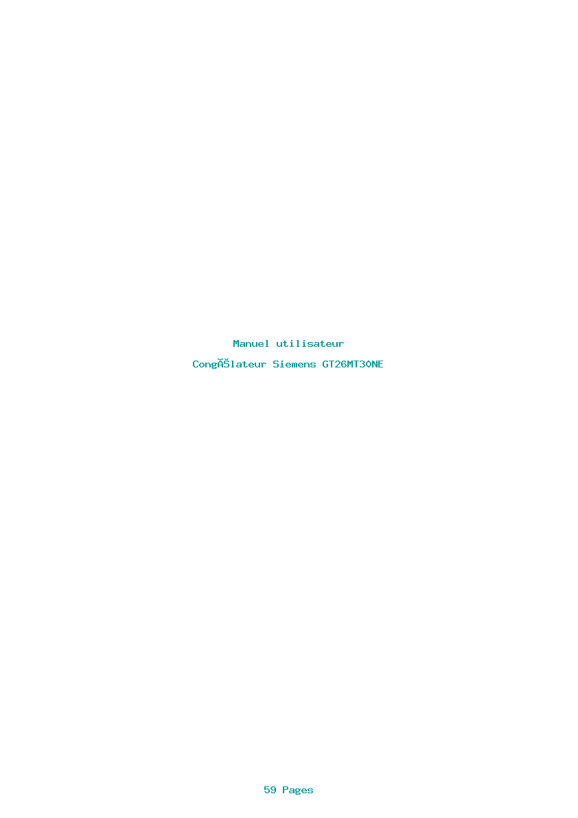 Page 1 de la notice Manuel utilisateur Siemens GT26MT30NE