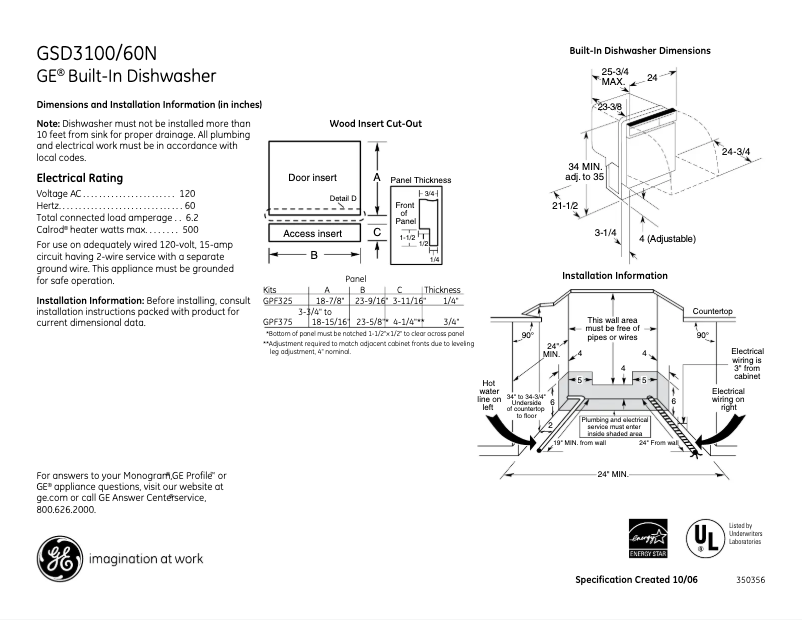 Page n°1 - Fiche technique GE GSD3100NCC