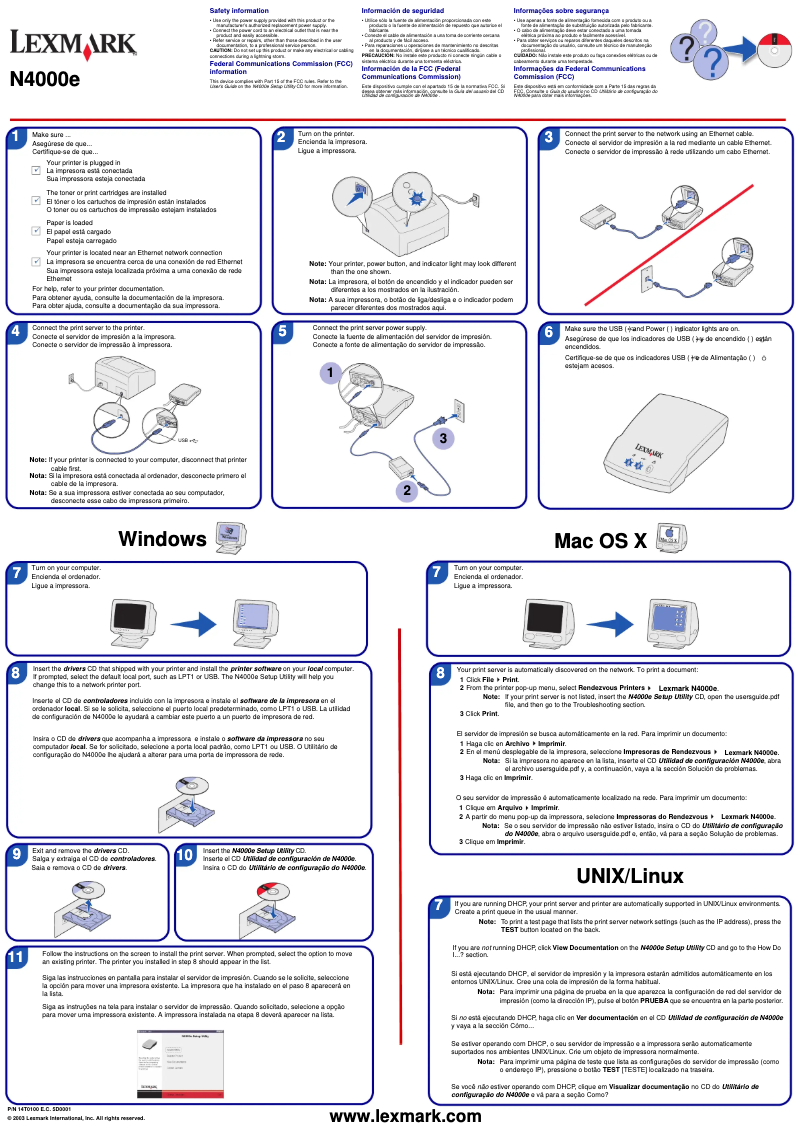 Page 1 de la notice Guide d'installation Lexmark N4000e