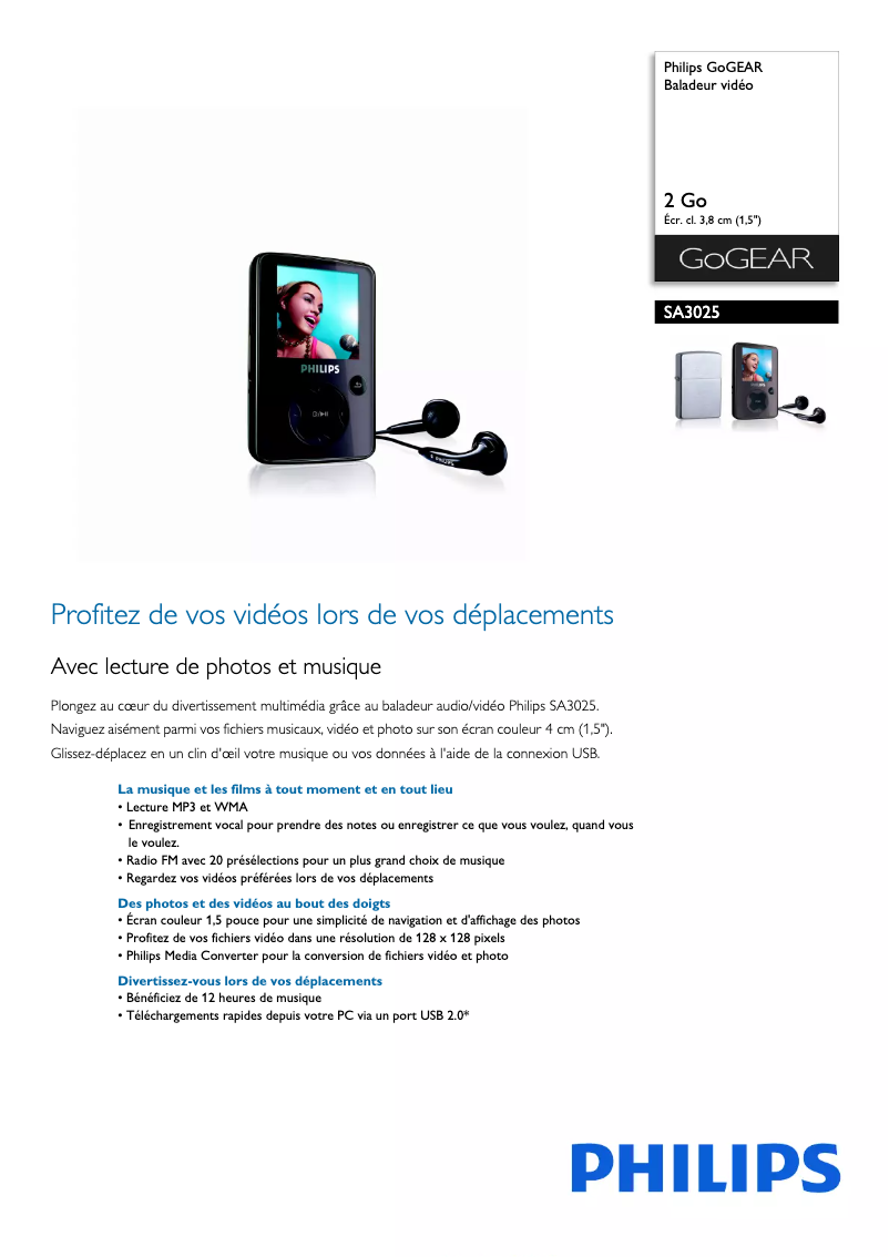 Image de la première page du manuel de l'appareil GoGear SA3025