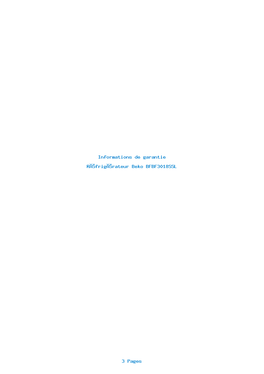 Page 1 de la notice Informations de garantie Beko BFBF3018SSL