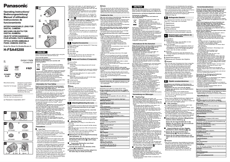 Page 1 de la notice Manuel utilisateur Panasonic Lumix G Vario 45-200mm f/4.0-5.6 II OIS