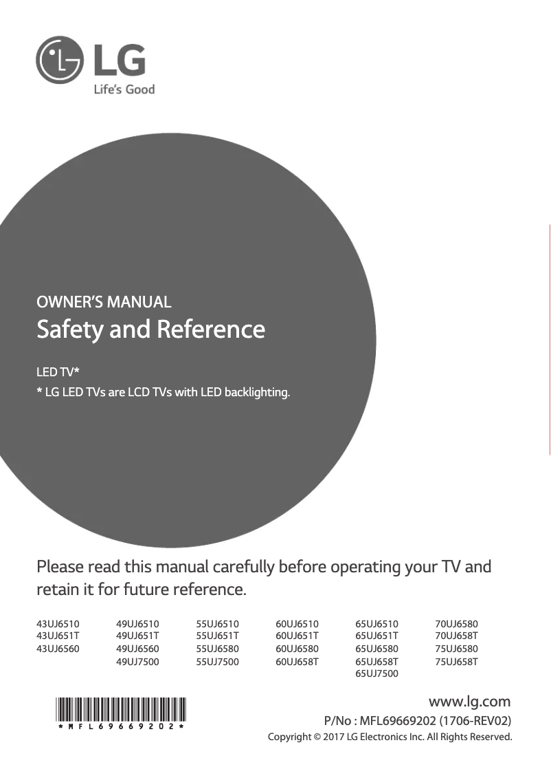 Page 1 de la notice Manuel utilisateur LG 49UJ6560-SB