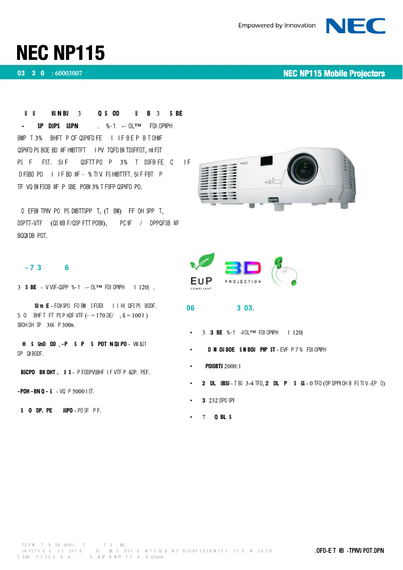 Page 1 de la notice Fiche technique NEC NP115
