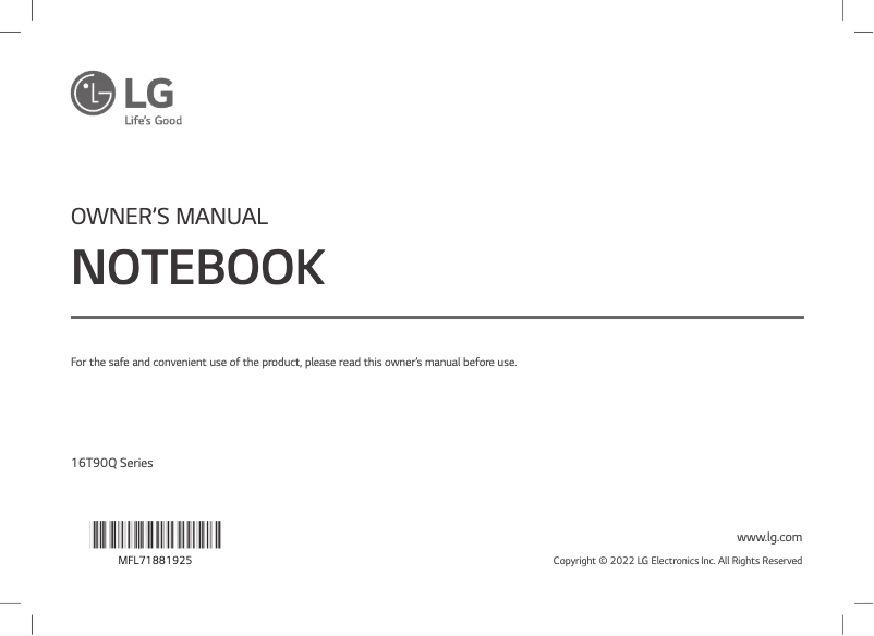 Page 1 de la notice Manuel utilisateur LG Gram 16Z90Q-G