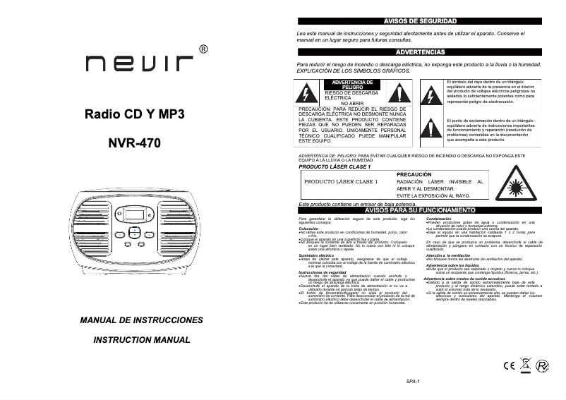 Page 1 de la notice Manuel utilisateur Nevir NVR-470