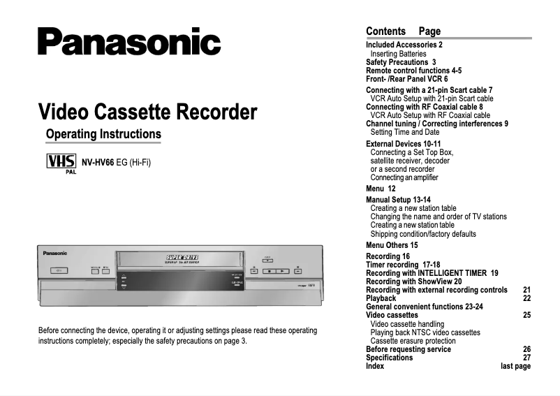 Page 1 de la notice Manuel utilisateur Panasonic NV-HV66
