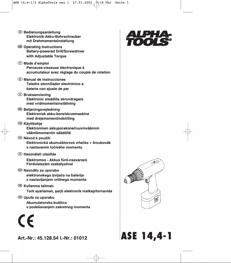 Page 1 de la notice Manuel utilisateur Alpha Tools ASE 14.4-1/2