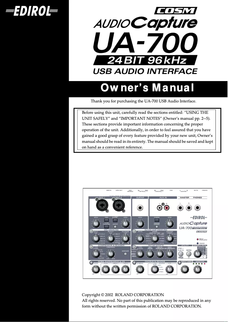 Page 1 of the manual User Manual Roland UA-700